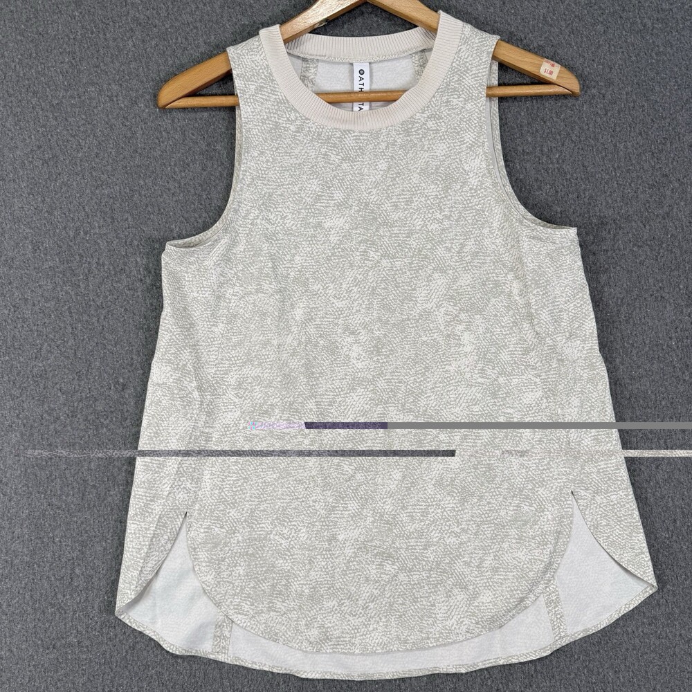 Athleta Tank Top Womens XS Gray White Abstract Print Sleeveless Curved Hem